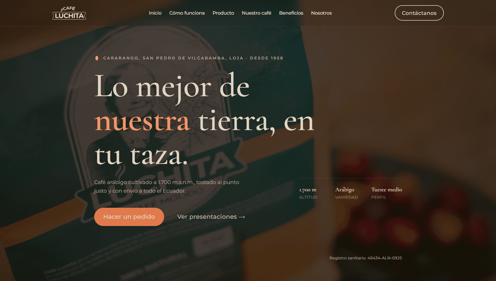 Captura del sitio de Café Luchita