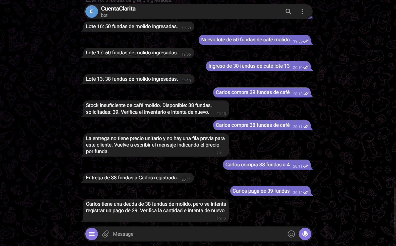Captura del bot de Telegram